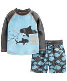 Simple Joys by Carter's Baby Boys' Swimsuit Trunk and Rashguard Set Rash Guard 4 Years Black/Sky Blue Whales - Buy Online on SooperMarket.com