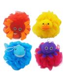 Bleu Bath Kids Exfoliating Bath Scrubber - 4 Pack Animal Design Shower Balls for Baby & Toddler - Gentle Loofah Poufs in Colorful Marine Theme - Buy Online on SooperMarket.com