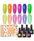 MEET ACROSS Neon Reflective Glitter Gel Nail Polish Set - Shimmery Sparkly Gel Art Varnish Kit for DIY Manicure - Soak Off LED Lamp Included - Buy Online on SooperMarket.com