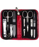 Three Swords 8 pcs Manicure Set 'Roma' | High-Quality Ostrich Leather Imitation Nail Case | Complete Nail Care Tools - Scissors Clippers Tweezers Glass & Sapphire Files - Buy Online on SooperMarket.com