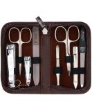 Three swords - 8 pcs.Manicure set 'Roma' |High quality nail care set in brown synthetic leather case |Contents: nail scissors set foot and nail clippers tweezers glass nail files sapphire nail file brown / synthetic leather - Buy Online on SooperMarket.com