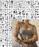 Vintage Patchwork Temporary Tattoos - Small Semi-Permanent Minimalist Line Art Black Fake Tattoo for Adults - Gothic Aesthetic Designs - Buy Online on SooperMarket.com