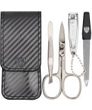 Three Swords Capri Nail Care Set 4 Pcs High-Quality Manicure & Pedicure Kit | Synthetic Leather Carbon | Nail Scissors Clippers Tweezers & Sapphire File - Buy Online on SooperMarket.com