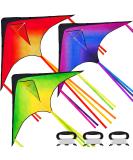 JOYIN Multi Packs Large Delta Kite Orange, Green and Purple, Easy to Fly Huge Kites for Kids and Adults with 262.5 ft Kite String, Large Delta Beach Kite for Outdoor Games and Activities (1/2/3 Packs) Green/Purple/Orange - Buy Online on SooperMarket.com