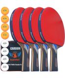 MaxMVMT Ping Pong Paddle Set of 4 - Carbon Fiber 7 Ply Rackets - 2 Wristbands - 8 Balls - 1 Rubber Cleaner Sponge - Premium ITTF Approved Rubber - Complete 4 Player Table Tennis Setup - Carry Case - Buy Online on SooperMarket.com