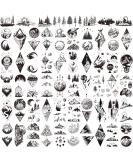 62 Sheets Mountain Temporary Tattoos Stickers, Including Fake Tattoos Waterproof Fake Black Geometry Sun Star Moon Tree Triangle Sea Wave Tattoos, Semi Permanent Tattoos for Adult and Kids - Buy Online on SooperMarket.com