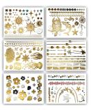 Terra Tattoos Tropical Hawaiian Metallic Temporary Tattoos - 75 Gold Silver Designs with Turtles, Dolphins, Stars, Sun, Moon, and more! - Buy Online on SooperMarket.com