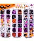 EBANKU 3 Boxes Halloween Nail Art Glitter Sequins, 3D Holographic Skull Spider Pumpkin Bat Ghost Witch Halloween Confetti Glitter for DIY Nail Art Halloween Party - Buy Online on SooperMarket.com