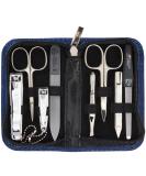 Three swords - 8 pcs.Manicure set 'Roma' |High quality nail care set in blue textile fabric etui |Contents: nail scissors set foot and nail clippers tweezers glass nail files sapphire nail file blue / textile jeans - Buy Online on SooperMarket.com