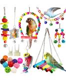 Bird Parakeet Cockatiel Toy Set - 19 Pcs Bird Cage Swing, Hammock, Chewing Toys & Wooden Perches for Conures, Love Birds, Finches, Budgies - Buy Online on SooperMarket.com