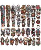 Classic Sailor Jerry Style Temporary Tattoo Sleeves - 55 Old School Stickers for Adults, Kids, Men, Women - American Traditional Flower Design - Buy Online on SooperMarket.com