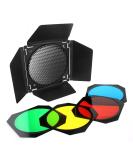 Godox BD-04 Barn Door Barndoor with Honeycomb Grid and 4 Color Gel Filters (Red Yellow Blue Green) for 7" Standard Reflector - Buy Online on SooperMarket.com