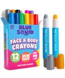 Blue Squid 12 Color Twistable Face Paint Marker Sticks Kit - Water Based Crayons for Kids & Adults | Halloween Belly Painting, Pregnancy Makeup | Body Paints Set - Buy Online on SooperMarket.com