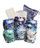 Littles & Bloomz Baby Reusable Cloth Pocket Diaper Set with Bamboo Liner and Wet Bag - 6 Nappies, 6 Inserts, Standard Hook and Loop - Design05 - Buy Online on SooperMarket.com