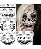 Scary Halloween Face Temporary Tattoos - 4 Sheets for Women, Men, Kids, and Adults | 3D Witch, Zombie Makeup Kit | Dia de los Muertos Face Tattoos with Spider Web, Bat, and Scar Designs - Buy Online on SooperMarket.com