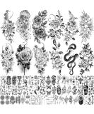 Bilizar 64 Sheets Long Lasting Flower Temporary Tattoos For Women Arm Neck, Jellyfish Sunflower Moon Rose Fake Tattoos For Adults Girl, 3D Temp Realistic Snake Tatoo Stickers Serpent Peony Floral Kids - Buy Online on SooperMarket.com