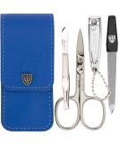 Premium 4-Piece Nail Care Set 'Capri' - Blue Kunt Leather | Manicure & Pedicure Essentials: Scissors Clippers Tweezers Sapphire Nail File - Buy Online on SooperMarket.com