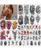 Yazhiji Large Flowers Skull Waterproof Temporary Tattoos - Realistic Tiger Wolf Bird Designs for Women, Girls, Kids & Adults - Buy Online on SooperMarket.com