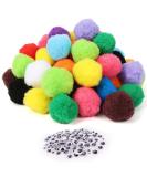 Caydo 200pcs 2 Inch Large Pom Poms with 100pcs Wiggle Eyes - Assorted Colors for DIY Crafts and Decorations - Buy Online on SooperMarket.com