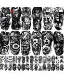 JEEFONNA 42 Sheets Temporary Tattoo for Men Women Adults, Include 12 Sheets Large Black 3D Realistic Tattoos Half Sleeve Temporary Tattoos, Lion Wolf Tiger Skull Skeleton Fake Tattoos Stickers - Buy Online on SooperMarket.com