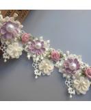 1 Yard Vintage Style Flower Pearl Beads Lace Trim Ribbon - Apricot Wedding Dress Embellishment - Buy Online on SooperMarket.com