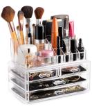 Clear Cosmetic Storage Organizer - 4-Drawer | 16 Compartments | Organize Cosmetics, Jewelry, and Hair Accessories with Ease - Elegant Design for Vanity, Bathroom, or Dresser - Buy Online on SooperMarket.com
