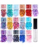 Chunky Holographic Body Glitter I 16 Colors + Glitter Glue for Face Glitter Makeup, Hair, Eye & Fine Glitter Eyeshadow - Perfect for Festivals, Slime, Resin, Tumblers, Craft, Cosmetic & Nail Art 16 Pack Holographic Glitter - Buy Online on SooperMarket.com