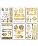 Gold Metallic Henna Temporary Tattoos - 75+ Designs Elephants, Flowers, Evil Eye & More! Waterproof, Non-Toxic, Long Lasting - Ideal for Beach, Festivals, Parties - Buy Online on SooperMarket.com