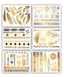 Terra Tattoos Gold Metallic Temporary Tats - 75+ Boho Henna Designs with Feathers, Tribal Elephants - Waterproof, Nontoxic, Long Lasting - Ideal for Beach, Festivals & More! - Buy Online on SooperMarket.com