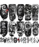 COKTAK 22 Sheets 3D Forearm Half Sleeve Temporary Tattoos For Men Women Adults, Large Tribal Lion Warrior Tiger Wolf Flower Skull Fake Tattoo Stickers Halloween, Black 3D Realistic Tatoo Rose Animals - Buy Online on SooperMarket.com