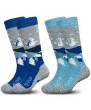 Merino Wool Kids Ski Socks - Warm Thermal Knee-high Snowboard Socks (2 Pairs) - Grey Blue - Boys Girls Toddler - Small - Buy Online on SooperMarket.com