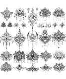 EGMBGM 15 Sheets Sexy Black Lotus Temporary Tattoos For Women Fake Jewelry Indian Tribal Bohemia Lace Moon Moth Flowers Pendant Temp Tattoos Temporary Sticker For Girls Arm Neck Chest Breast Tatoos Boobs - Buy Online on SooperMarket.com