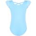 MOLLDAN Girls Dance Ballet Leotards Short Sleeve Criss Cross Straps Back Double Layer Ruffle Sleeve-light Blue 6-8 Years