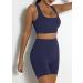 TWFRHC Women's Ribbed Tank Seamless 2-Piece Workout Set | High Waist Gym Outfit Yoga Shorts | Navy Blue, Large - Buy Online on SooperMarket.com