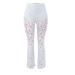 Women's Cropped Pants Lace Embroidery Leggings Fashion Bell Bottom Pants Slim Fit Pull on Pant Tummy Control Leggings White XX-Large