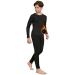 TELALEO Boys Thermal Underwear Set for Kids Long Johns Double Fleece Lined Youth Base Layer with fly Shirt & Pants Sets Black Large