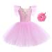 Toddler Ballet Leotards for Girls Glitter Tulle Skirt 2PCS Ruffle Sleeve Tutu Dresses with Hair Clip One Piece Outfits Pink 7-8 Years