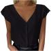 Women's V Neck Button Down Blouse Shirts Trendy Sexy Lace Trim Backless Tops Casual Cap Sleeve T-Shirts Tunics Large Black