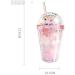 Cherry Blossoms Pink Floral Girl Cup with Straw - Reusable Travel Tumbler (290ml) | Ice Coffee Mug | Plastic Party Cup | Gift Idea - Buy Online on SooperMarket.com