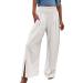 viyabling Beach Pants for Women Summer Womens Wide Leg Linen Palazzo Pants Dressy Casual Elastic Waisted Loose Fit Trousers Medium A1-white
