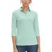Women's 3/4 Sleeve V Neck Golf Shirts Moisture Wicking Performance Knit Tops Fitness Workout Sports Leisure Polo Shirt Aqua Blue X-Large