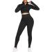 JOYMODE Workout Sets for Women 2 Piece - Seamless Textured High Waist Leggings and Crop Top Gym Sets Large 2 Piece-black