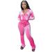 yidengymx Womens Velour Tracksuit Two Piece Outfits for Women Long Sleeve Hooded Zip Crop Tops Flared Pants Set Pink-hoodie/Wide Leg Pants Medium