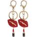 2Pcs Lips & Lipstick Sparkling Charm Keychain Pendant Key& Clasp Cosmetic Bling Accessory for Keys Purse Bags Red