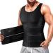 Cimkiz Sauna Vest for Mens Waist Trainer Zipper Neoprene Sauna Suit Tank Top Black With Belt Large