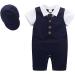 AmzBarley Baby Boys Navy Tuxedo Romper Suit | 18-24 Months | Kids Gentleman Outfit with Shirt, Pants, Vest, and Bowtie - Buy Online on SooperMarket.com