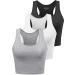Sports Crop Tank Tops for Women Cropped Workout Tops Racerback Running Yoga Tanks Cotton Sleeveless Gym Shirts 3 Pack Black White Grey Medium