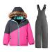 SMONTY Kids Snow Suit for Girls Winter Ski Jacket & Pants Set Hooded Straps Set Windproof Waterproof Warm Gray and Pink 8