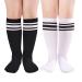 Kids Soccer Socks Toddler Striped Knee High Socks 2/3/6 Pairs School Uniform Socks Cotton Sports Socks for Boys Girls 3-5T Black, White -2 Pairs