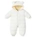 BRONG Baby Girls Boys Snowsuit Winter Coat Newborn Thick Zipper Jumpsuit Infant Windproof Hooded Fleece Romper Outerwear White 12-18 Months